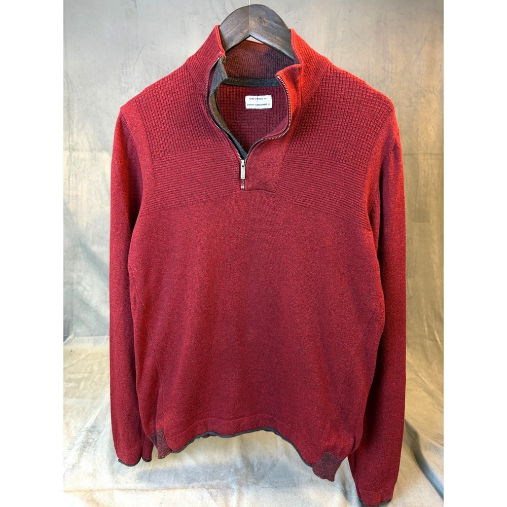 Devred Mens Red Cotton Cashmere 1/4 Zip  Elbow Patches Jumper Sweater Size Med